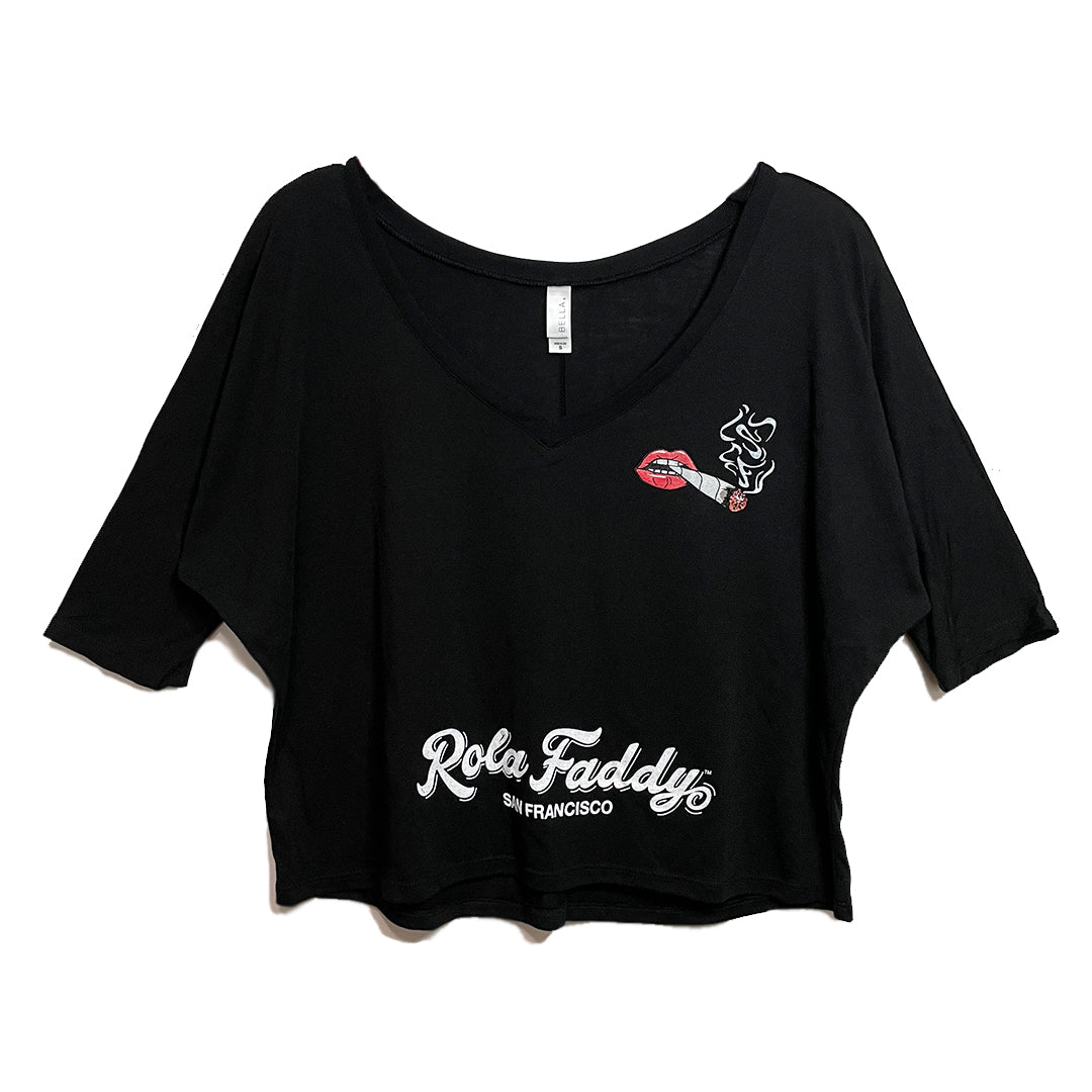 Black Boxy Flowy Lips Tee