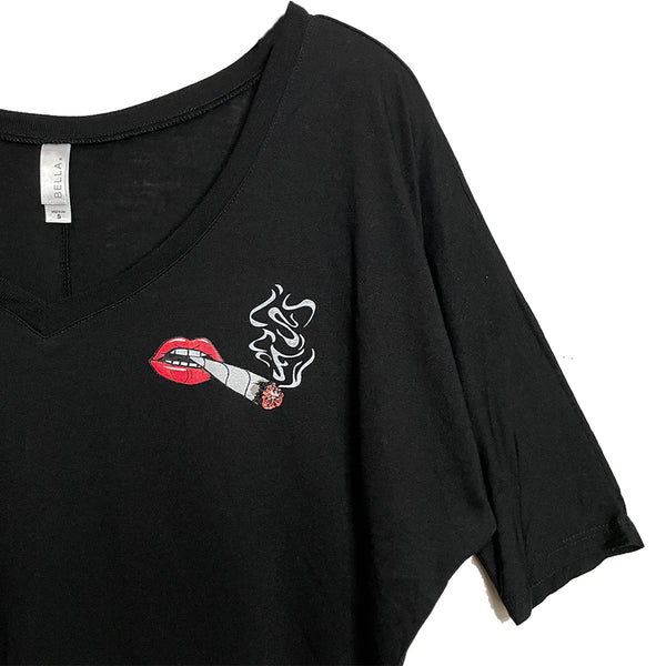 Black Boxy Flowy Lips Tee