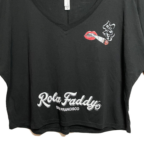 Black Boxy Flowy Lips Tee